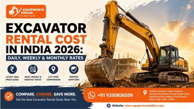 Excavator Rental Cost in India 2026: Daily, Weekly & Monthly Rates